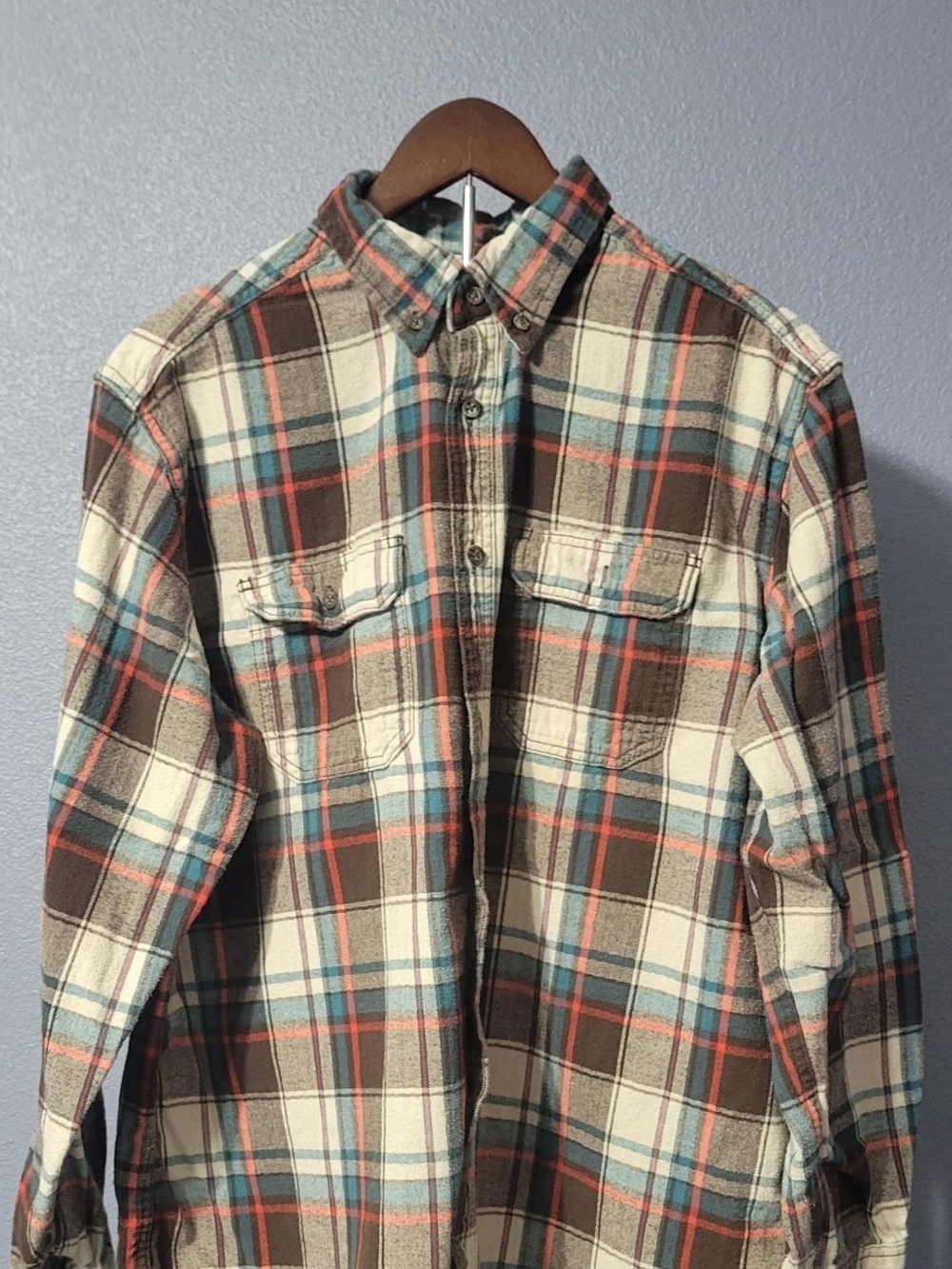 George Brown, Cream & Blue Plaid Button-Down Shirt